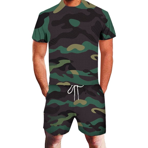 Vedolay Two Piece Short Outfit Men's Short Sets 2 Piece Summer Tracksuit Short Sleeve Shirt and Shorts Set,Red XL