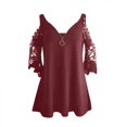 thumbnail image 4 of LoyisViDion Women'S Tops Long Sleeve Cold Shoulder Tops Ｖ-Neck Zipper Soild Hollow Out T-Shirt Casual Blouses Shirts Wine 8(L), 4 of 6
