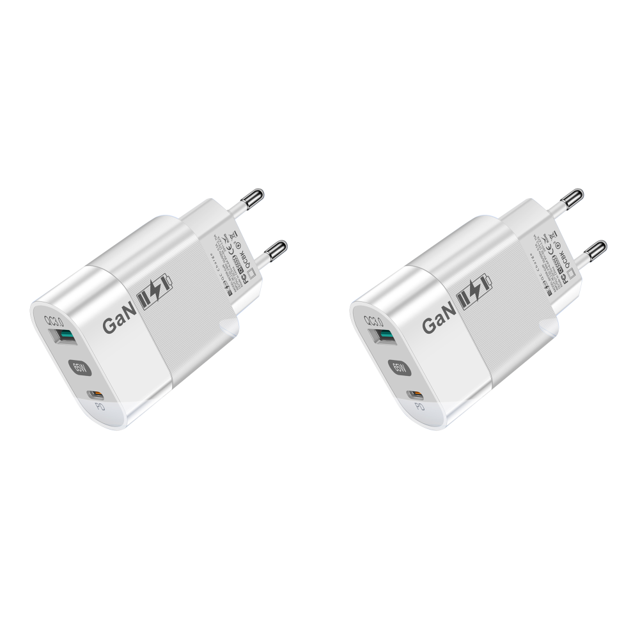Adaptador de cargador USB 3.0 tipo C de carga GaN de 65 W para teléfono para Huawei (UE) Blanco 2 piezas