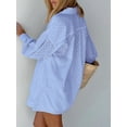 thumbnail image 5 of Women'S 2 Piece Outfits Oversized Long Puff Sleeve Blouse Shirt High Waisted Side Pocket Shorts Set Blue XXL, 5 of 6