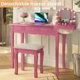 thumbnail image 4 of Afuhokles Vanity Table Set with Lighted Tri-Fold Mirror and Stool, Makeup Vanity Dressing Desk 5 Drawers, Pink, 4 of 5