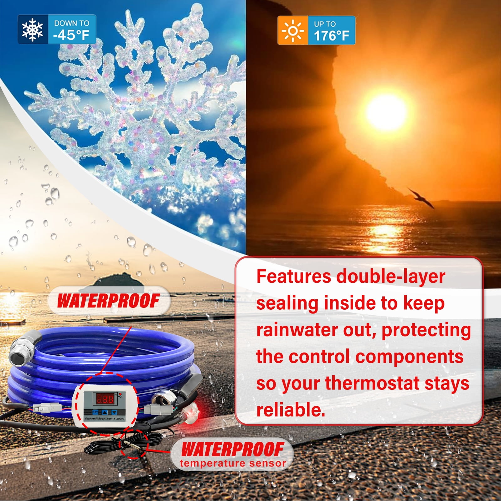 OEBLD Heated Water Hose for RV 50’, Replaceable Digital Display Thermostat, Freeze Protection Down to -45℉, Camper Garden Hose Heater