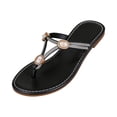 thumbnail image 2 of Commforr Flip Flops Women, Comfortable Sandals for Women, Flat Shoes for Women, Summer Fashion Casual Rhinestone Toe Flip Flops With Herringbone Design And Exposed Toes, Black, 7, 2 of 8