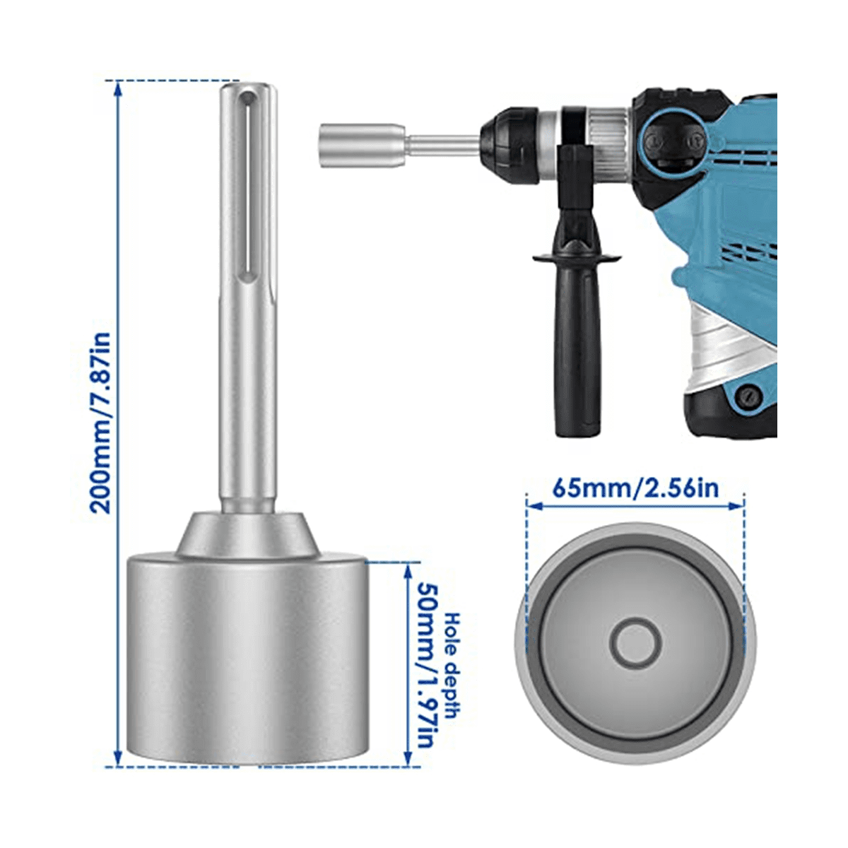 SDS-Max Ground Rod Driver, 65mm Heavy Duty Steel Drill Bit Driver,for RotaryHammer Drill Grounding Rods (2.56 In)