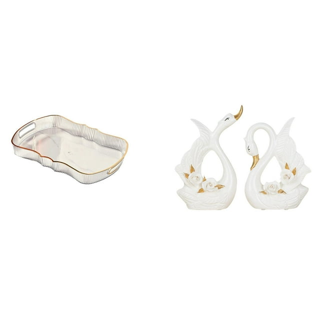 Bandeja de almacenamiento,Bandeja rectangular para servir,bandeja para postres y frutas de cocina,Estatuas de cisnes,Estatua de cisne de cerámica Escultura de mesa de cisne Elegante,Figura de