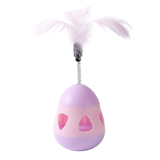 Interactive Cat Treat Dispenser Toy - Slow Feeder Puzzle Ball With Feather, Mental Stimulation - Increased Interaction, Stable Design - Made With Excellent PP Material