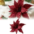 thumbnail image 2 of 9.8" Poinsettia Artificial Flowers Gold Christmas Flower Decorations with Clips and Stems, Glitter Christmas Tree Ornaments for Xmas New Year Wedding Party, 2 of 5