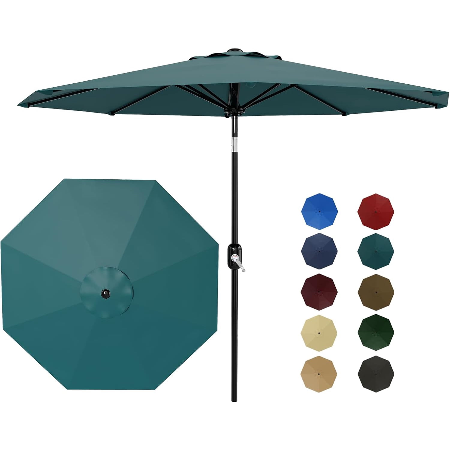 Emorefun Outdoor Umbrella, 9ft Patio Umbrella with Crank Lift & Adjustable Tilt for Pool, Deck, Yard, Garden, Turquoise