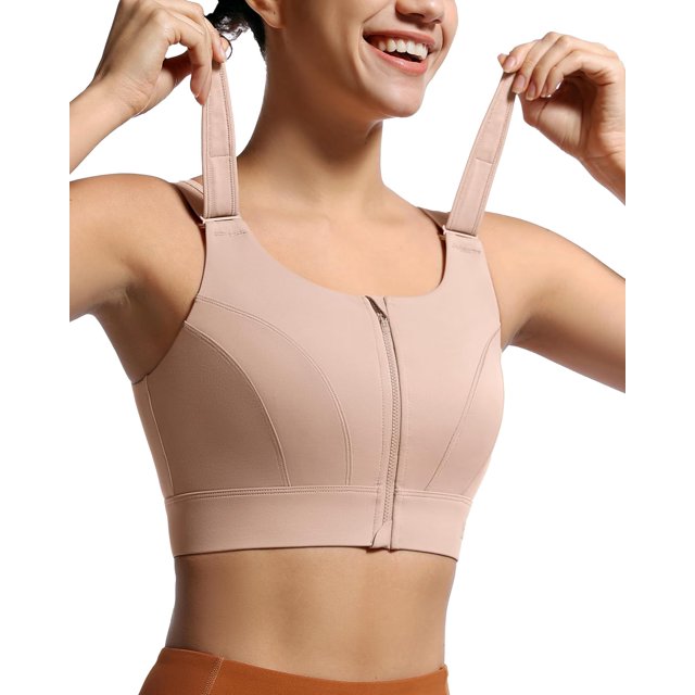 TEMOGU-High Impact Adjustable Sports Bras for Women Zip Front Full Coverage Sports Bra Racerback Workout Bras