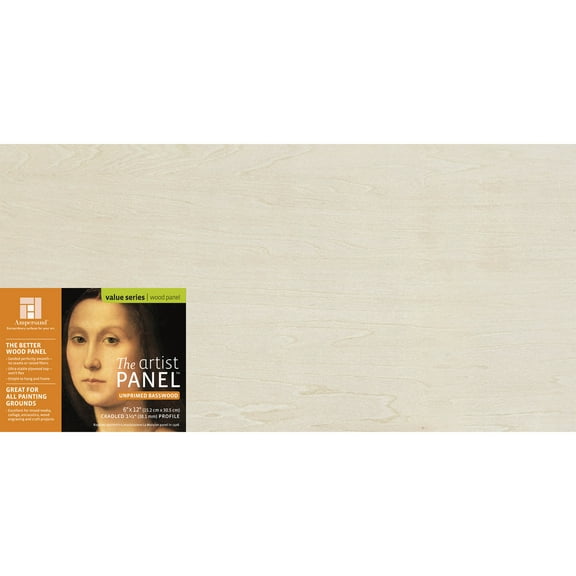 Ampersand Art Artist Panel, Unprimed Basswood, Cradled, 1-1/2" Profile, 6" x 12"