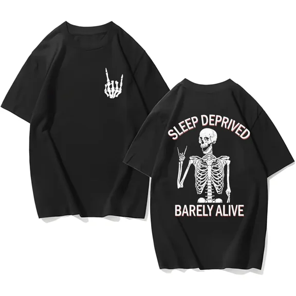 Unisex Skeleton Graphic Hoodie, Sleep Deprived Barely Alive Design Casual Sweatshirt