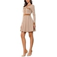 thumbnail image 4 of Vestido A-Line Elegante de Cuello Redondo con Botones para Mujeres INSPIRE CHIC en Cuadros Houndstooth Talla XS Naranja, 4 of 6