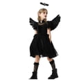 thumbnail image 3 of Odeerbi Toddler Girls Angel Dress Up Clothes Halloween Tulle Dress + Wing + Feather Headband + Stockings Four Pieces Set Halloween Demons Role Play Dress Clothing Black, 3 of 6