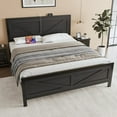 thumbnail image 6 of Full Size Platform Bed Frame with LED Lights, USB Charging, and Farmhouse Barn Door Headboard, Strong Metal Slats Support, Noise Free, No Box Spring Needed, Black, 6 of 8