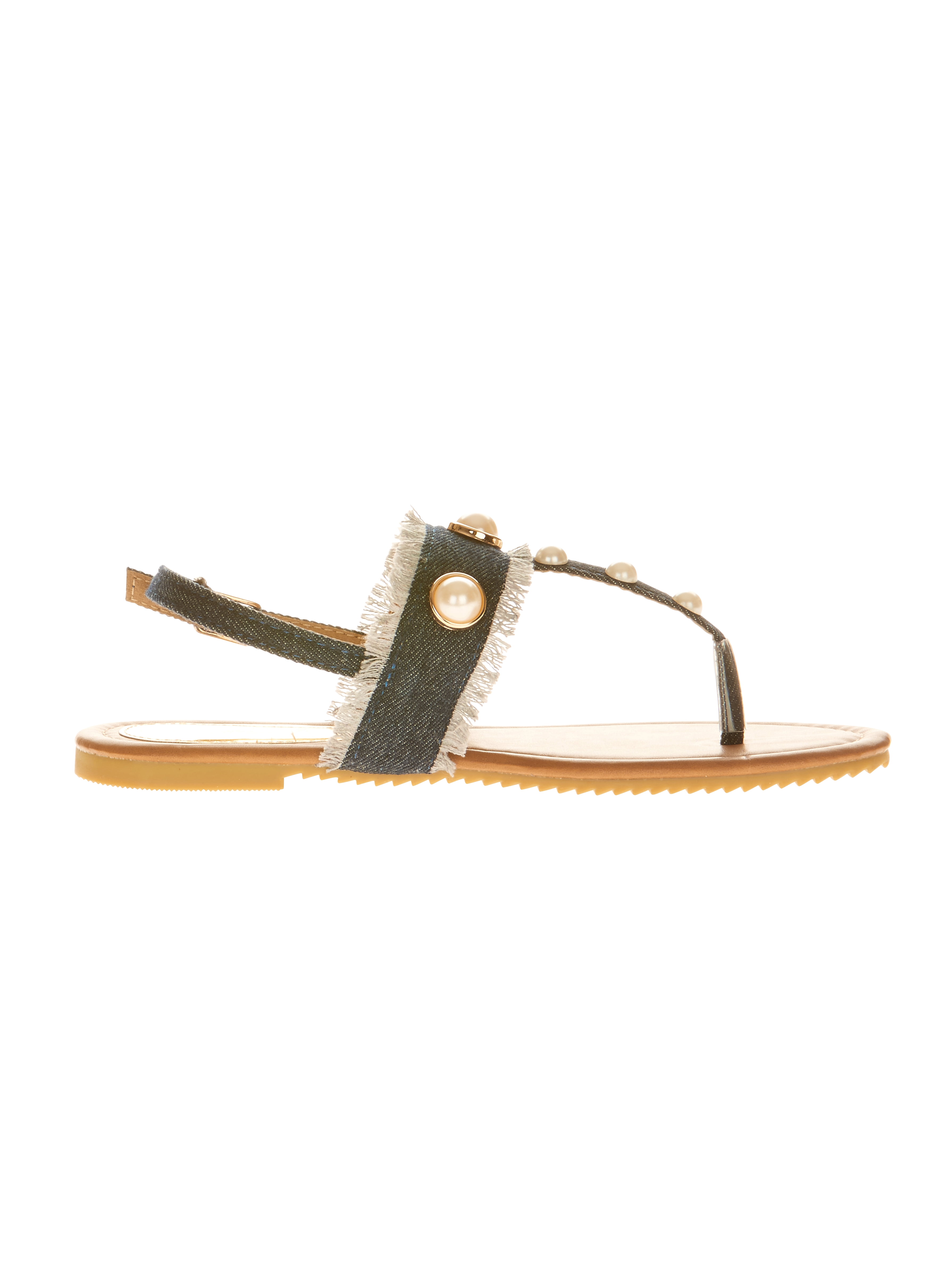 Victoria K Women's Denim and Pearls Sandals
