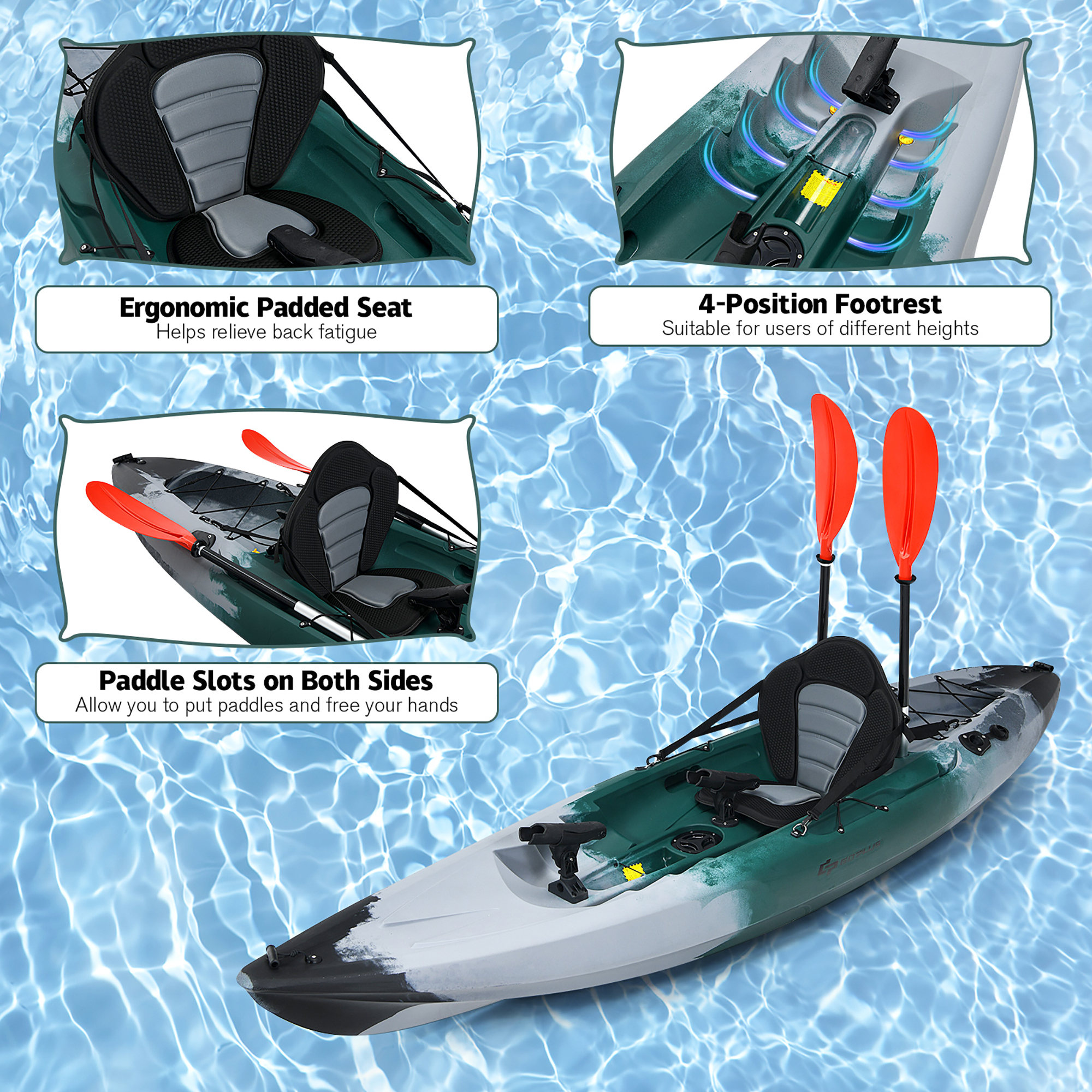 Costway Single Sit-on-Top Fishing Kayak Single Kayak Boat W/Fishing rod holders & Paddle - image 5 of 10