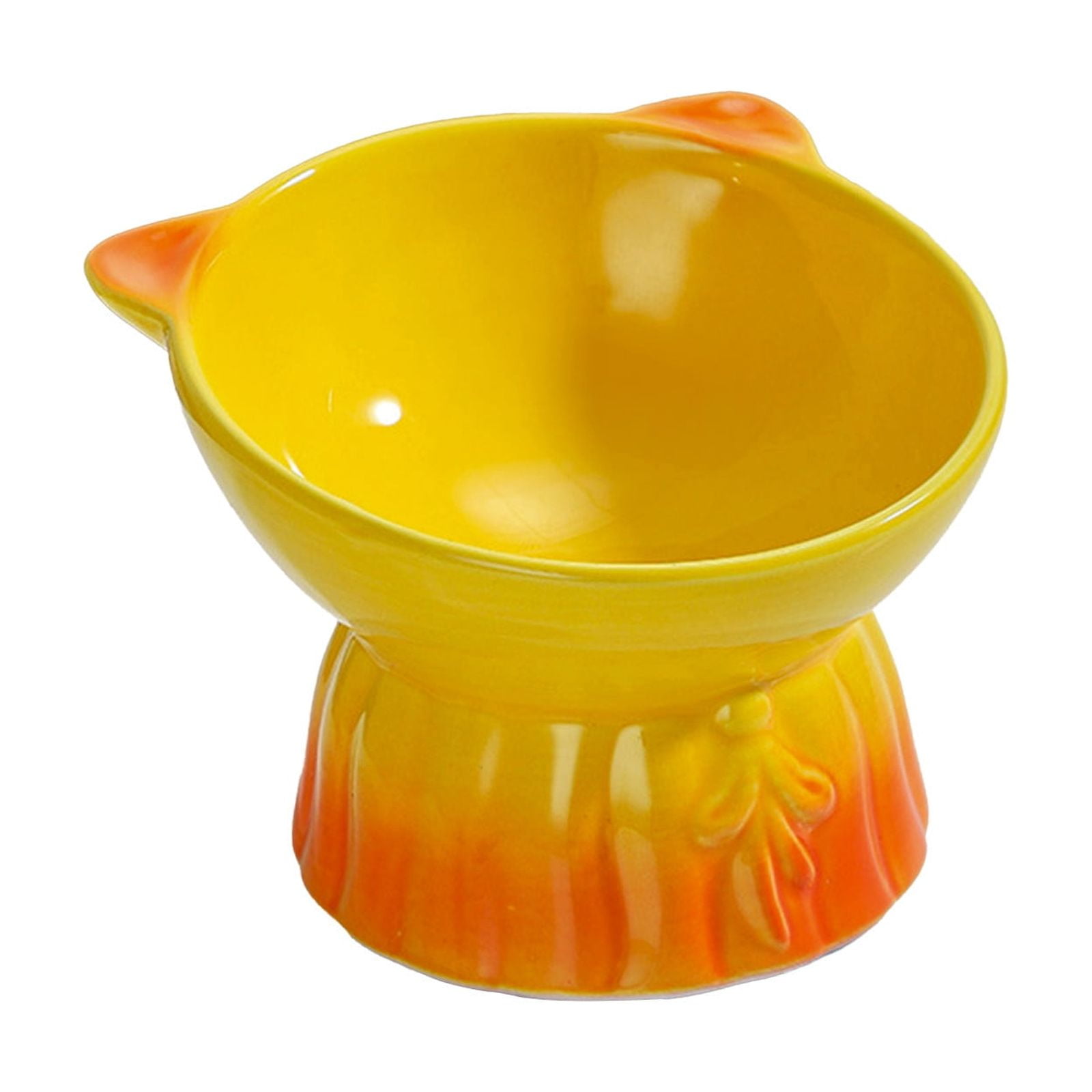 Elevated Ceramic Cat Food Water Bowl, Large Capacity Whisker-Friendly Raised Pet Bowl with Neck Protection, Non-Tip Shallow Wide Feeding Dish for Cats (1pc)