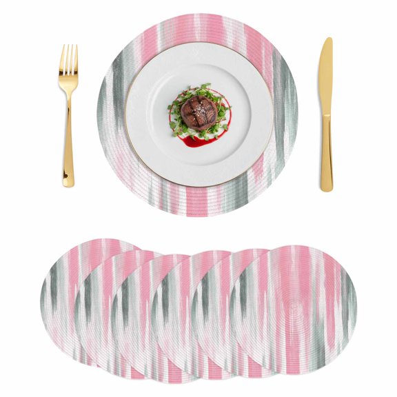 Pink Gray Round 13 Inch Placemats Set of 6, Contemporary Abstract Gradient Aesthetic HeatResistant Non Slip Place Mats for Dining Table, Wipeable Braided Kitchen Table Mats for Housewarming