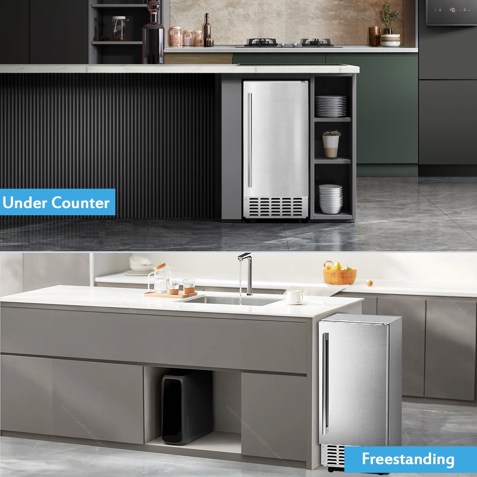 WAA Nugget Ice Maker Machine, Under Counter Ice Machine,Stainless Steel Built-in Freestanding Ice Maker,66Lbs/Day,LCD Panel/Self-Clean/24H Timer,for Home Kitchen Office Bar Party