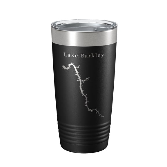 Lake Barkley Map Tumbler Travel Mug Insulated Laser Engraved Coffee Cup Kentucky, Tennessee 20 oz Black