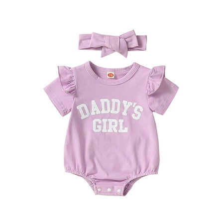 

EYIIYE Baby Girls Outfit Short Sleeve Letters Print Bodysuit with Headband