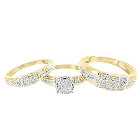 Gold Trio Set Ring - Trio Set Wedding Ring Set His Her 10k Gold Engagement Band Bridal Set 0.51ct Diamond