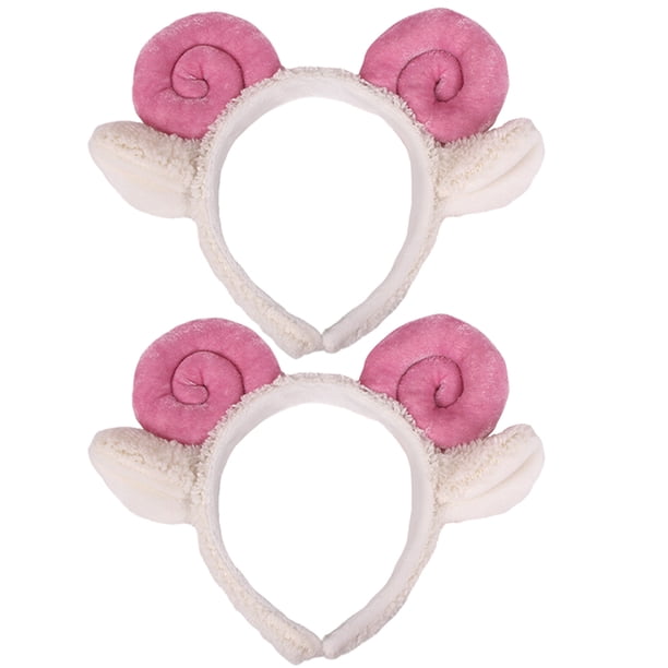 KAKOWELY 2 diademas adorables con orejas de cordero y cuerno de oveja para mujer, suaves y con maquillaje.