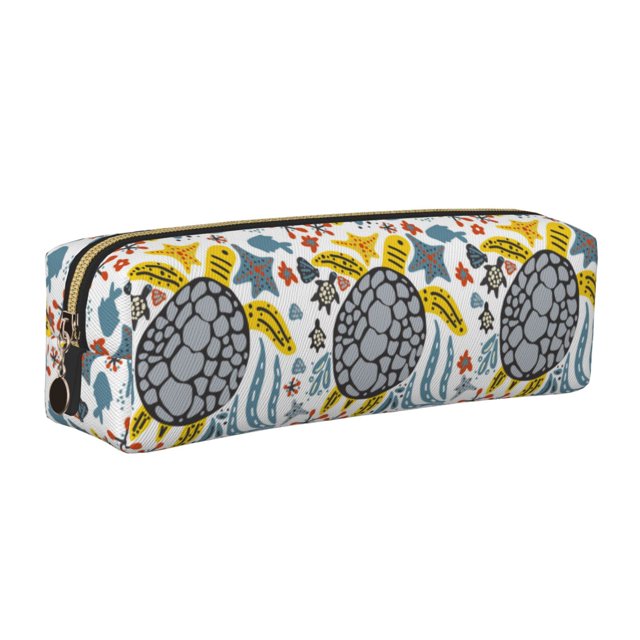 Easygdp Sea Turtle para Estuche de Lápices de Cuero, Estuche de Papelería de Cuero, Estuche de Gran Capacidad con Cremallera