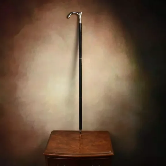 By SRK international walking stick, wooden cane, classic handle, silver and black