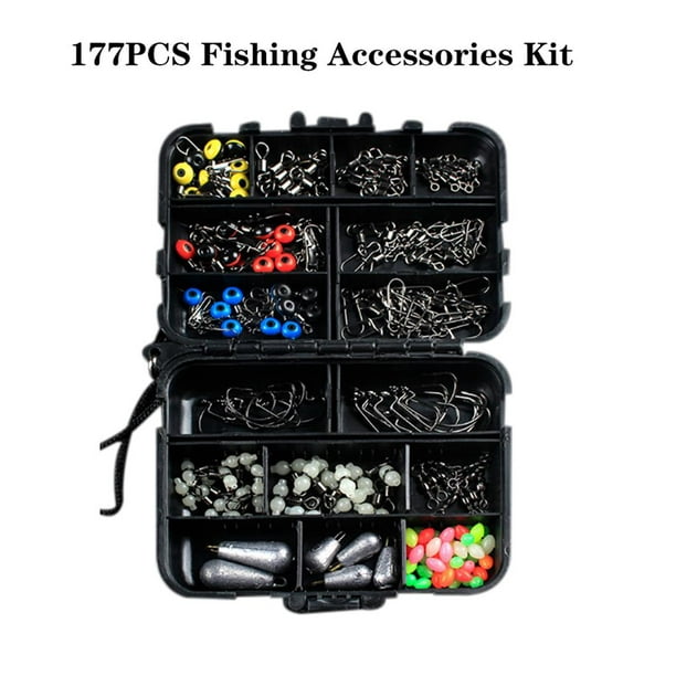 177PCS Fishing Accessories Kit Set Tackle Fishing Tackle Box Fishing Tackle  Box Box Including Swivel Slides Ball Bearing Rolling Snap Barrel Jig Hook 