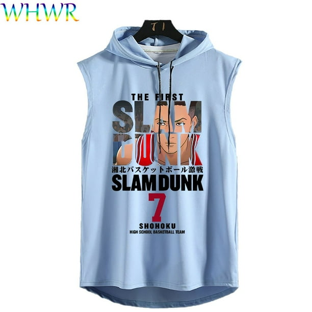 Camiseta con capucha de Slam Dunk para hombre, camisetas sin mangas informales de Anime, camisetas de algodón de gran tamaño, chaleco sin mangas, ropa deportiva de Hip Hop, Sakuragi, Verano