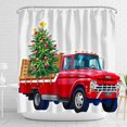 thumbnail image 1 of Festive Red Pickup Truck Christmas Tree Shower Curtain - Holiday Decor, 1 of 5