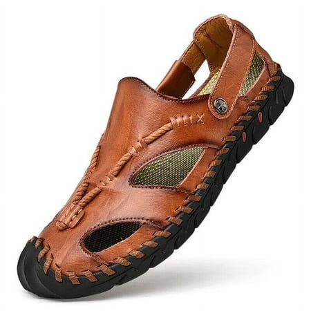 

Men s Stitching Casual Closed Toe Slip On Outdoor Sandals Leather Beach Sandals