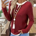 thumbnail image 4 of Fashion Plus Size Shirts for Womens Fall Fake Two-piece Round Neck Button Pullover Brushed Long-sleeved T-shirt, 4 of 7