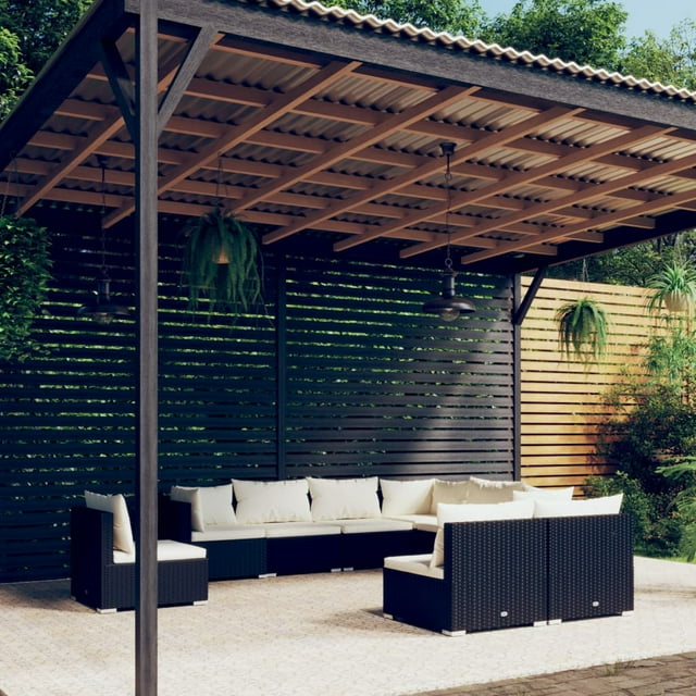 vidaXL Ensemble Salon de Jardin 9 Pcs avec Coussins en Rotin Poly Noir