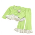 thumbnail image 4 of Krdevn Girls Autumn Outfits Long Sleeve Top with Ruffle Hem and Flared Pants Two Piece Includes Necklace,Size:3-4 Years, 4 of 4