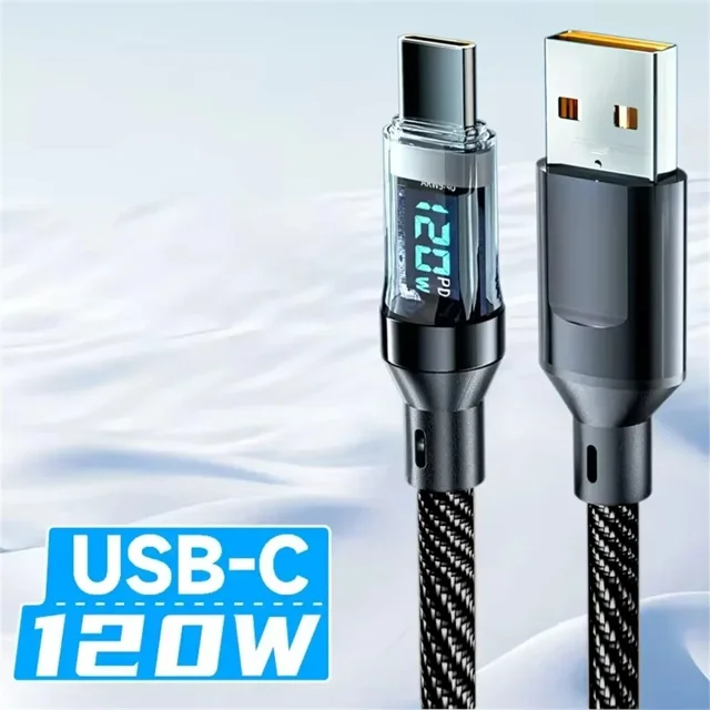 6A PD 120W Type C Fast Charging Cable USB to Type C Nylon Data Cord For Xiaomi POCO Samsung With LED Digital Display USB C Cable