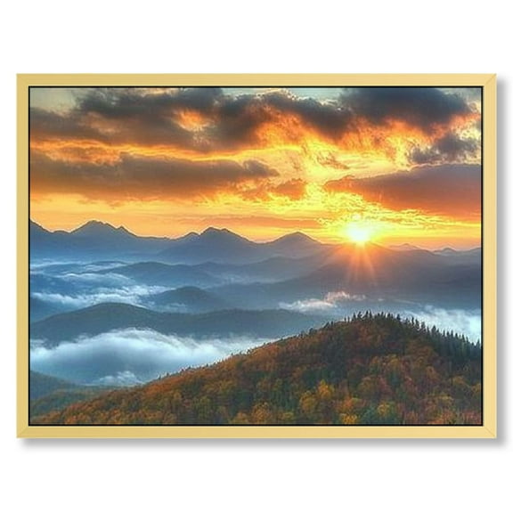 Blue Ridge Mountain Wall Art Sunrise Smoky Mountains Pictures for Living Room Decor Nature Forest Photo Prints National Park Landscape Canvas Painting Artwork for Bedroom Office Home Decoration