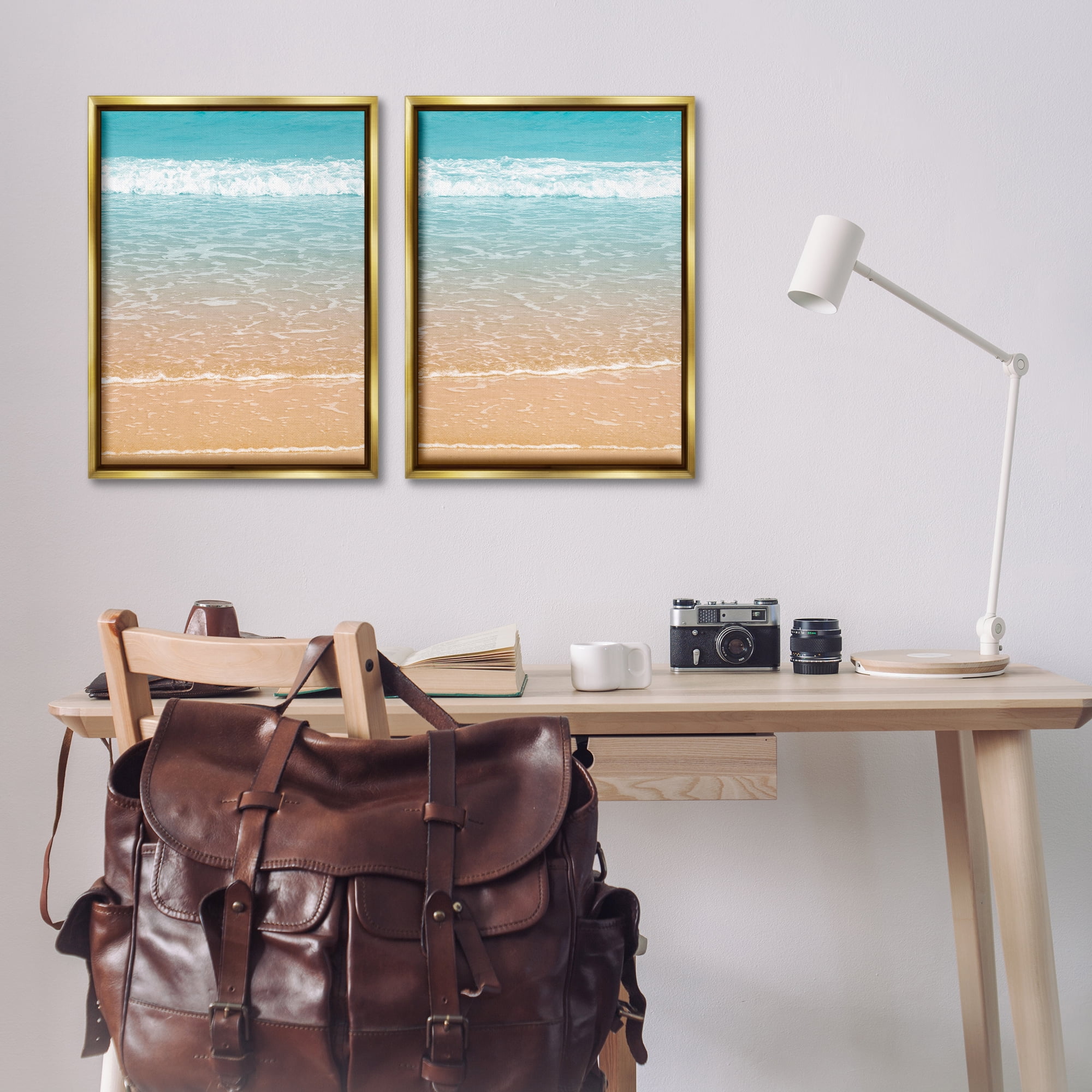 Stupell Industries Vivid Calming Beach Views Nautical & Beach Photography Gold Floater Framed Canvas Art Print Wall Art, 21 x 31, Set of 2