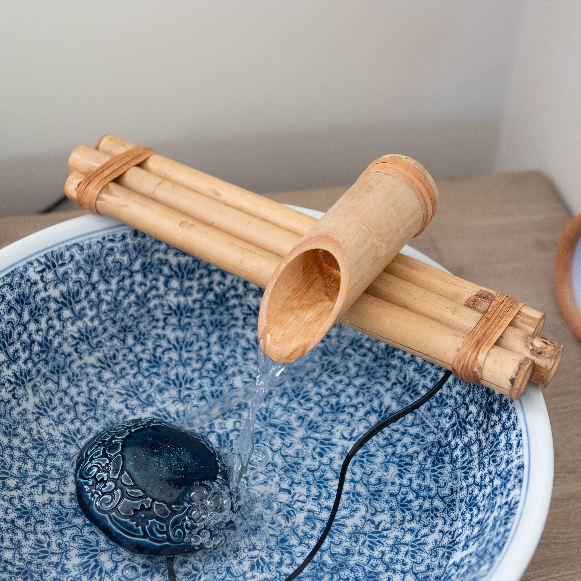 12" Bamboo Fountain Kit, 3-Arm Spout with Quiet Pump, Indoor/Outdoor – Container Not Included