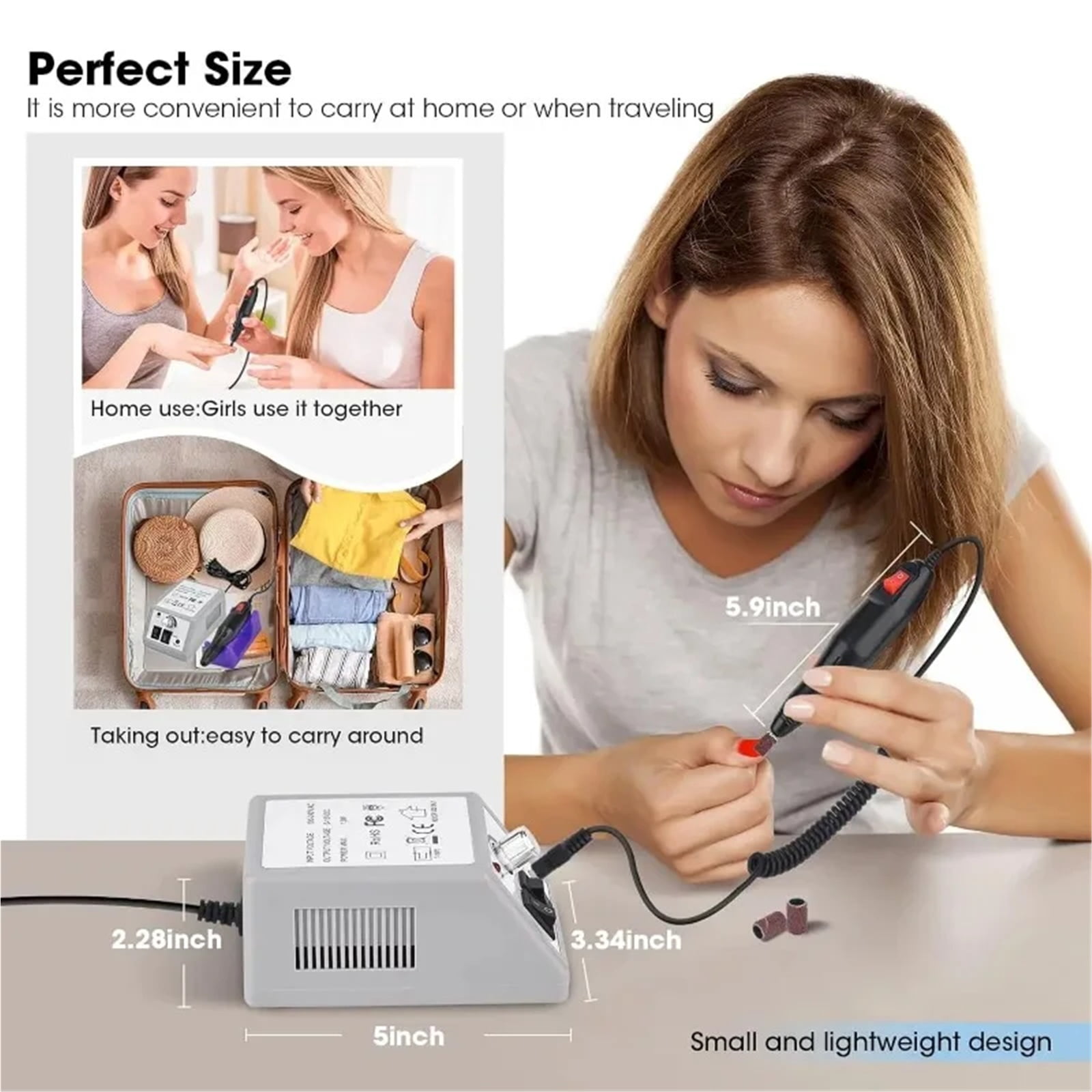 Professional Manicure Drill Machine Set for Gel Polish Removal, Nail Shaping, and Filing - Low Noise, Easy to Use