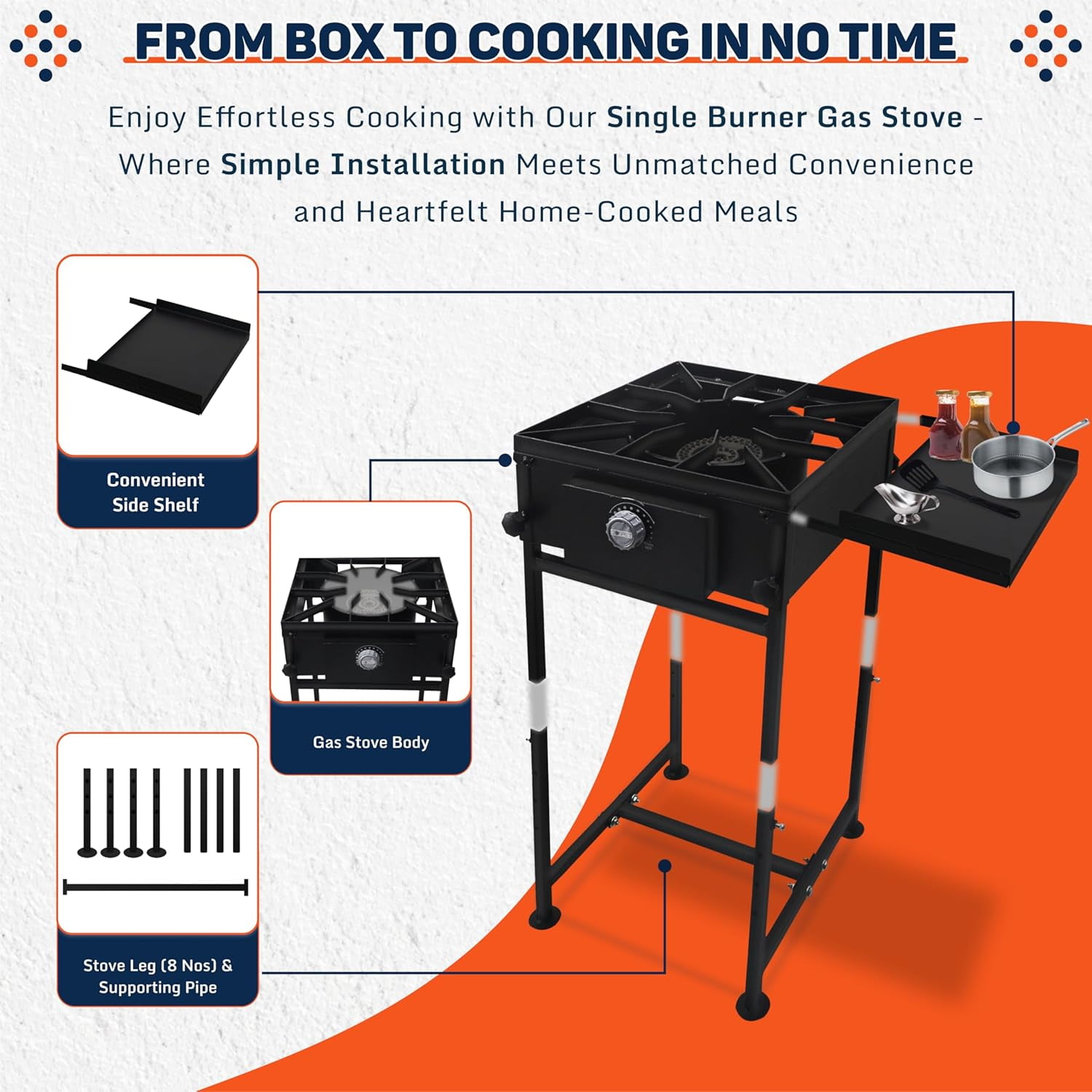 SONRET - Single Burner Propane Stove - 1,30,000 BTU - with Side Shelf , Regulator & Hose