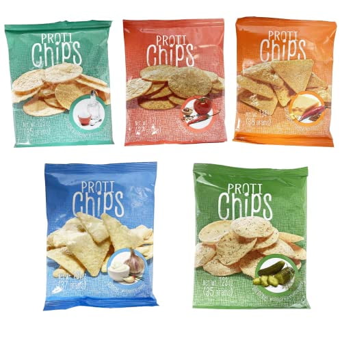 5 Bag Variety Pack High Protein Chips, High Fiber, Low Calorie, Low
