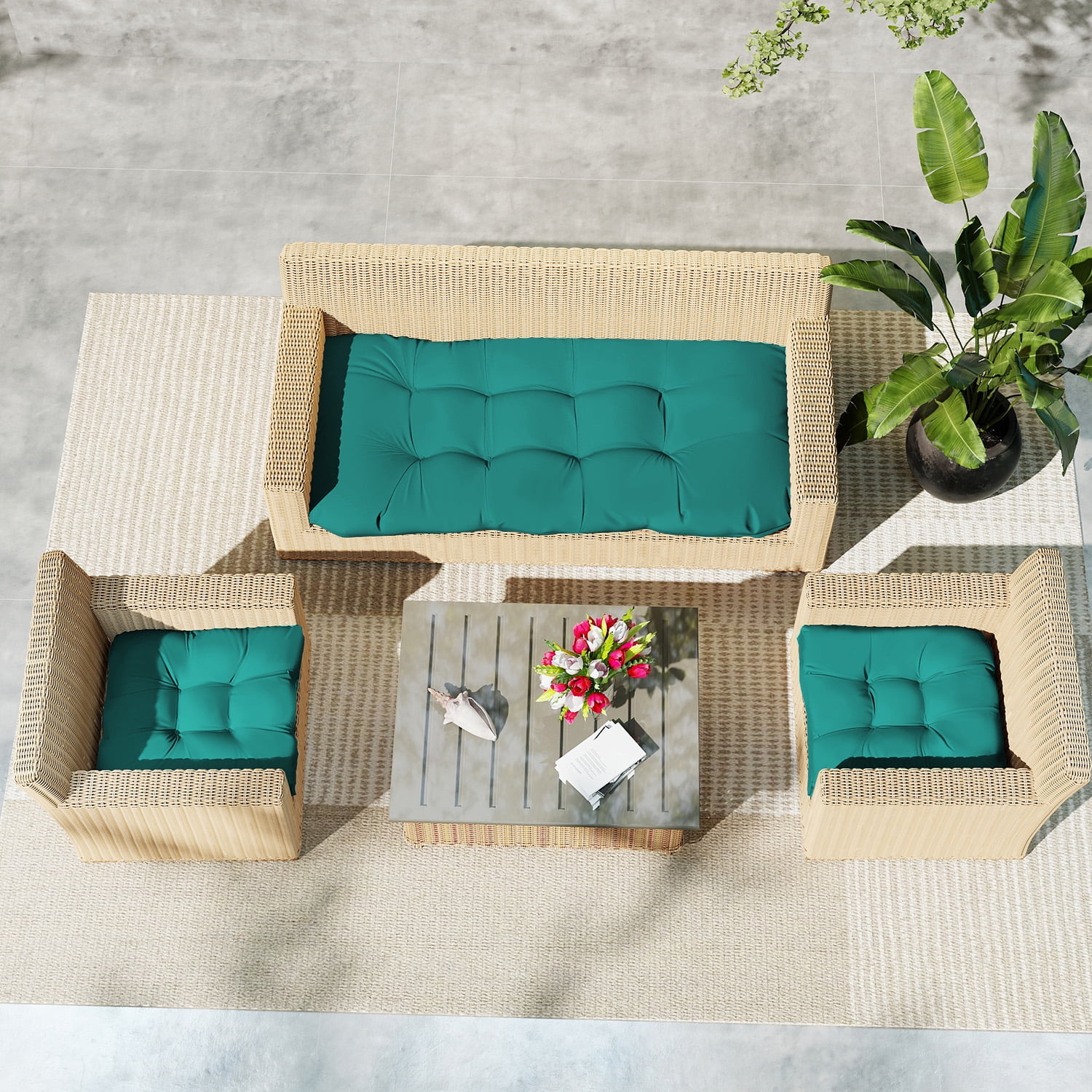 Tufted Wicker Loveseat Cushion, 41" x 19", Outdoor, 1 Count