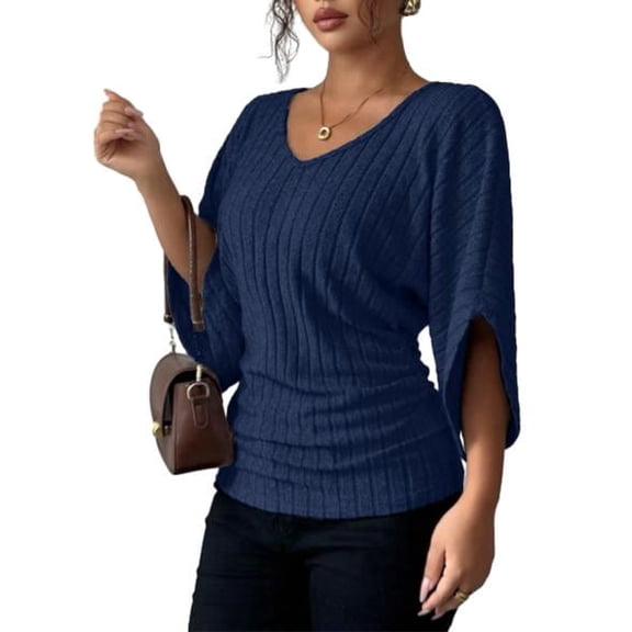 Eytino Womens Sweaters Batwing Sleeve Casual Ribbed Knit Tops Soft Pullover Ladies Tops Blouses