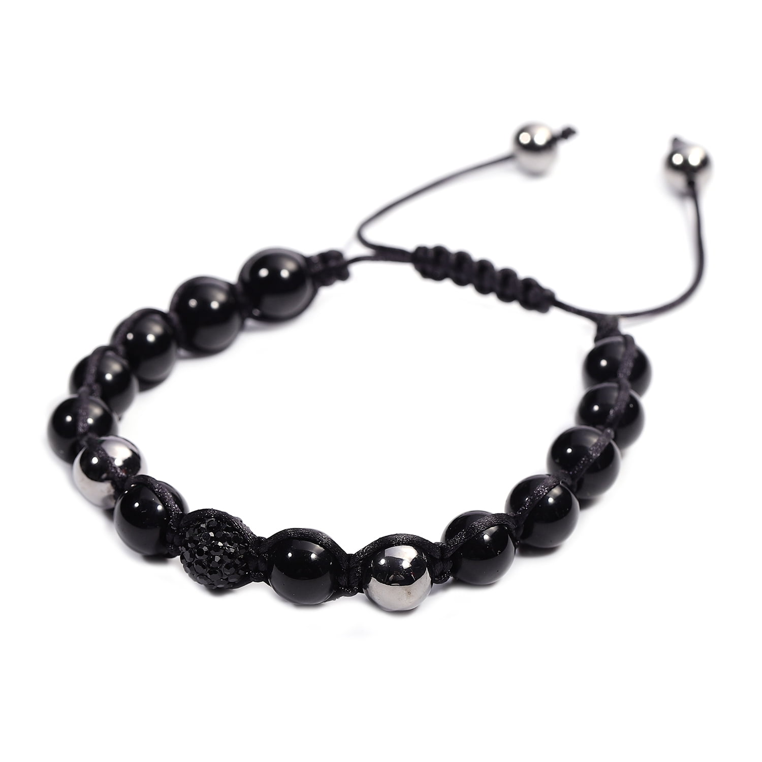 Up Cycled Vintage Black Bead Agate Gemstone Silver Tone Metal Necklace