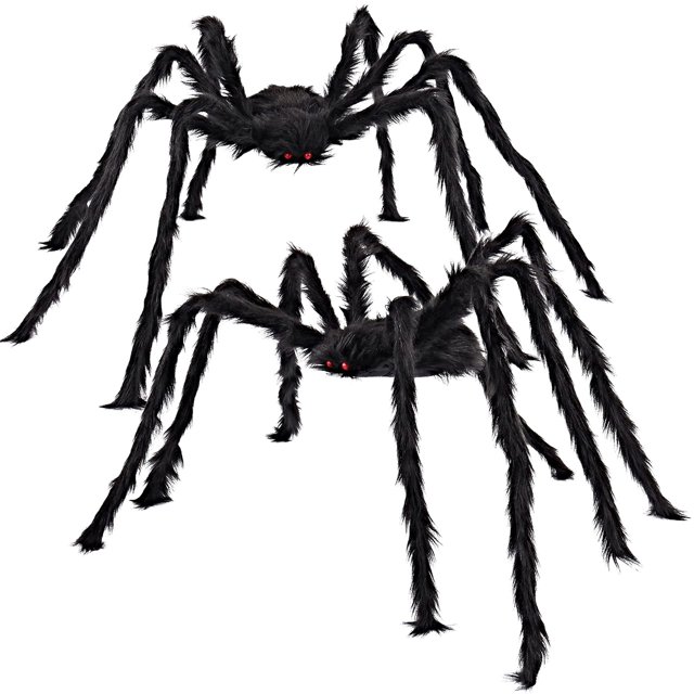 Paquete de 2 decoraciones de Halloween, arañas al aire libre, arañas peludas gigantes de 5 pies para decoración de patio de Halloween, fiesta de miedo al aire libre