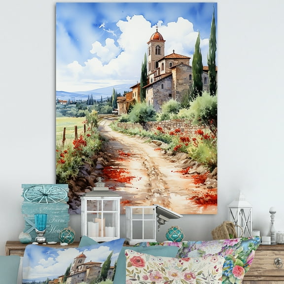 Designart "Captivating Italian Village Charm II" Landscapes Canvas Wall Art - Traditional Green Italy Entryway Wall Art Print