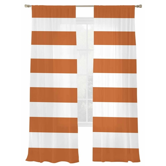 Orange Stripes Sheer Curtains 84 Inch Length 2 Panels Set, Semi Transparent Voile Rod Pocket Curtains for Living Dining Room Bedroom Drapes Simple Orange White Texture