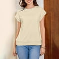thumbnail image 5 of biudgviw Summer Tops for Women Boat Neck Loose Shirt Cap Sleeve Solid Color Tee Comfortable Lightweight Tunic Blouse, 5 of 6